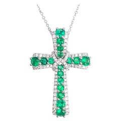 DiamondTown 0.87 Carat Emerald and 0.39 Carat Diamond Cross Pendant DiamondTown 0.87 Carat Emerald and 0.39 Carat Diamond Cross Pendant
