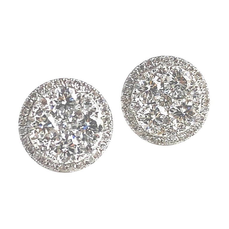 DiamondTown 0.91 Carat Diamond Cluster Bezel Stud Earrings in 14 Karat Gold For Sale