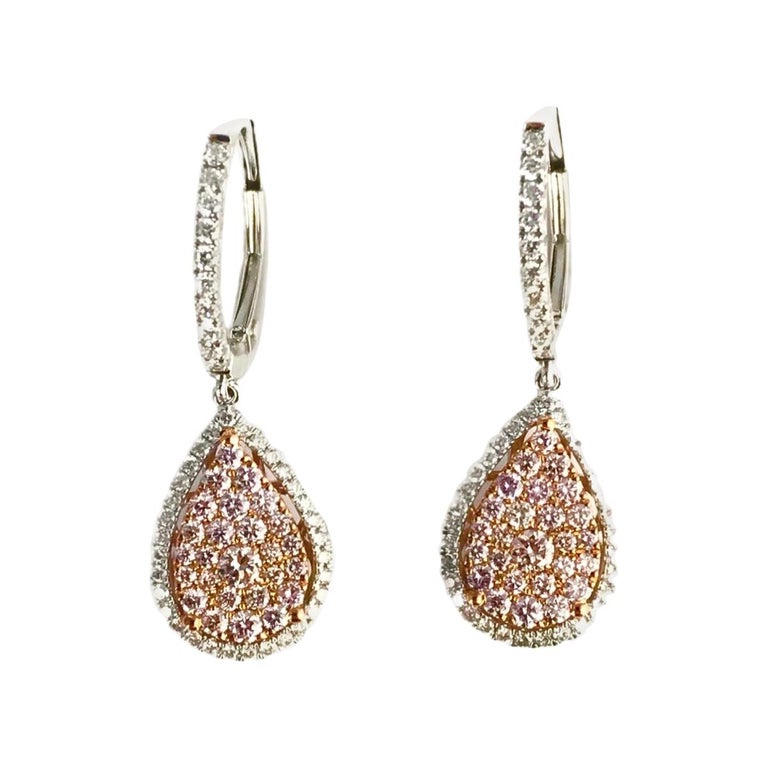 DiamondTown 0.95 Carat Natural Pink Diamond Lever-Back Diamond Earrings in 18k For Sale