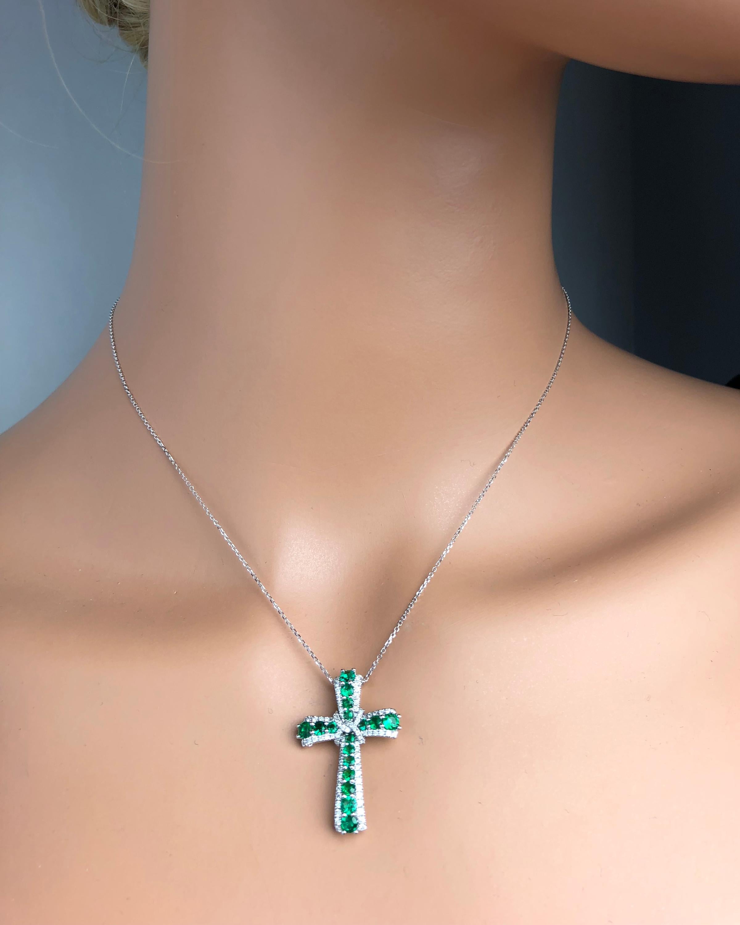 Contemporary DiamondTown 0.96 Carat Emerald and 0.41 Carat Diamond Cross Pendant