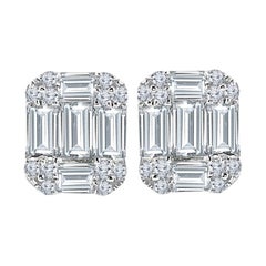 DiamondTown 1.01 Carat Baguette and Round Diamond Earrings in 18k White Gold