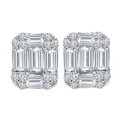 DiamondTown 1.01 Carat Baguette and Round Diamond Earrings in 18k White Gold