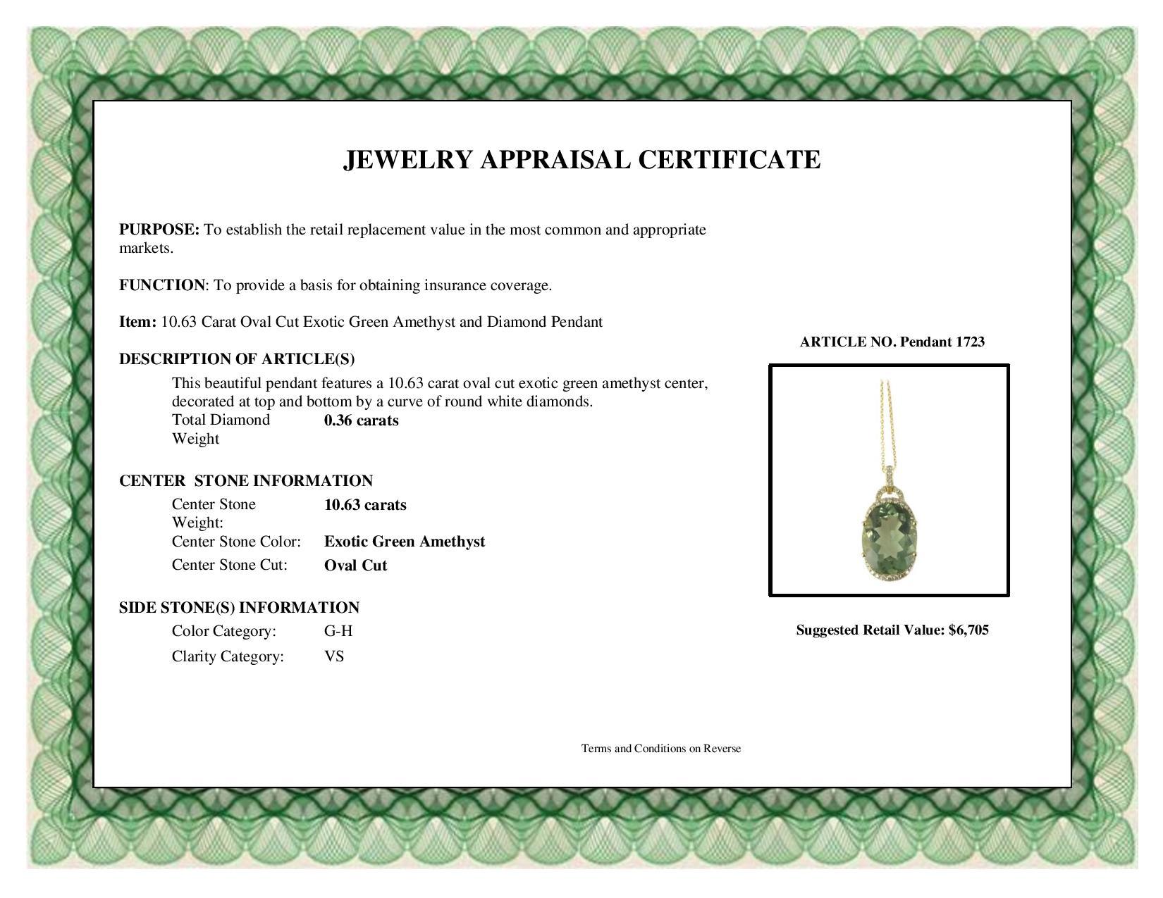 DiamondTown 10.63 Carat Oval Cut Exotic Green Amethyst and Diamond Pendant 2