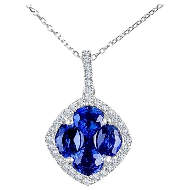 DiamondTown 1.09 Carat Sapphire and 0.13 Carat Diamond Halo Pendant For Sale