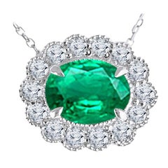 1.16 Carat Oval Cut Emerald and 0.35 Ct Natural Diamond Milgrain Flower ref1971