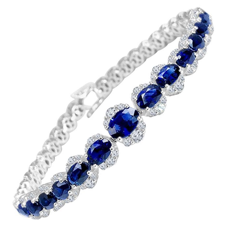 DiamondTown 11.93 Carat Vivid Blue Sapphire and Diamond Bracelet