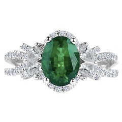 DiamondTown 1.21 Carat Oval Cut Fine Emerald and 0.64 Carat Diamond Ring