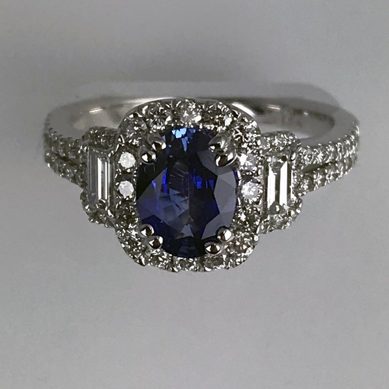 DiamondTown 1.22 Carat Oval Cut Sapphire and 0.83 Carat Diamond Ring For Sale 3