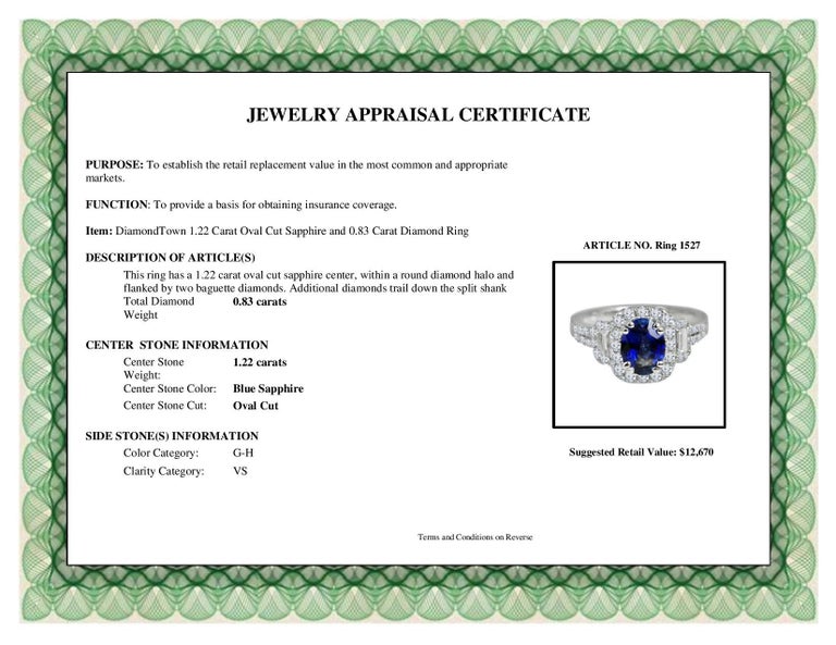 DiamondTown 1.22 Carat Oval Cut Sapphire and 0.83 Carat Diamond Ring For Sale 4