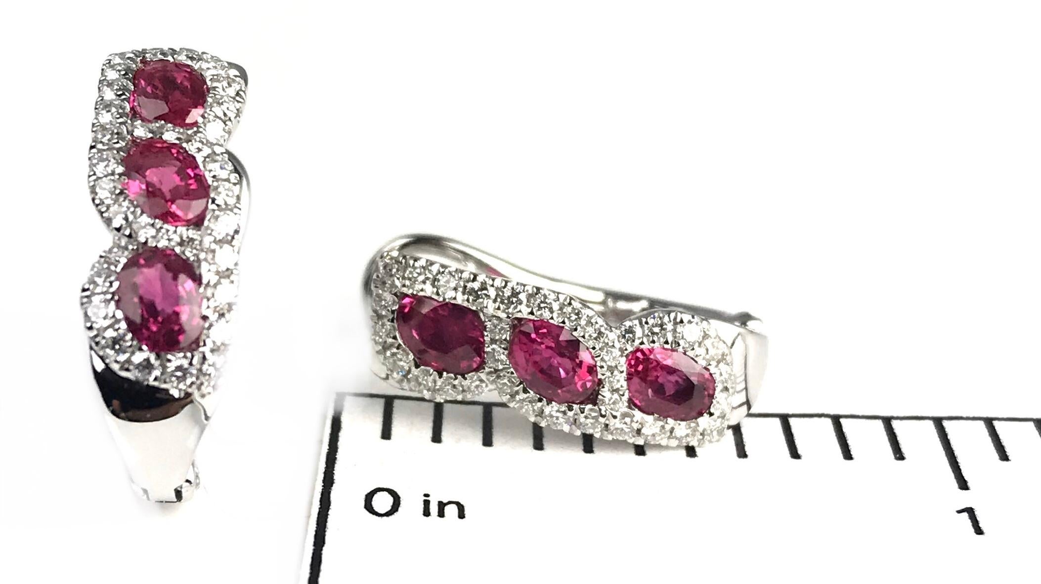 Contemporary DiamondTown 1.34 Carat Marquise Cut Ruby Hoop Earrings with 0.39 Carat Diamonds