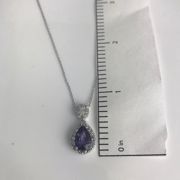 DiamondTown 1.49 Carat Pear Shape Lavender Sapphire and Diamond Pendant 1