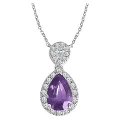 DiamondTown 1.49 Carat Pear Shape Lavender Sapphire and Diamond Pendant