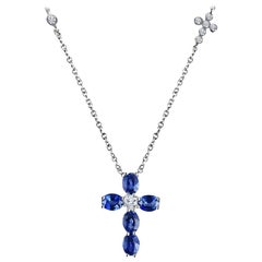 DiamondTown 1.51 Carat Vivid Blue Sapphire and Diamond Cross Pendant in 18k Gold