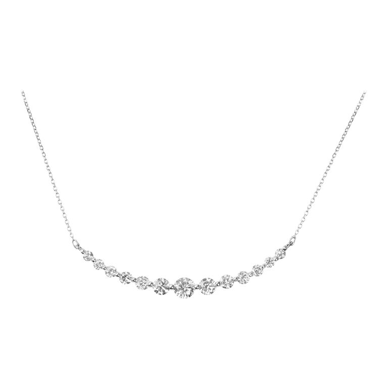 DiamondTown 1.53 Carat Curved Diamond Bar Necklace 14 Karat White Gold For Sale