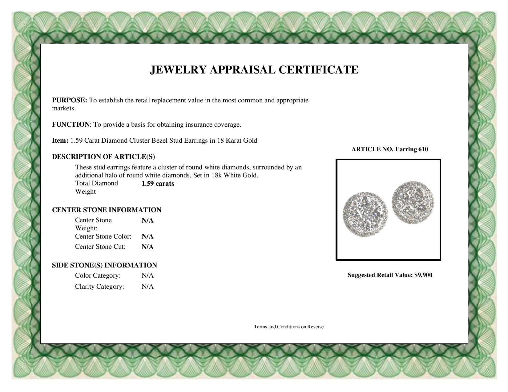 Women's DiamondTown 1.59 Carat Diamond Cluster Bezel Stud Earrings in 18 Karat Gold