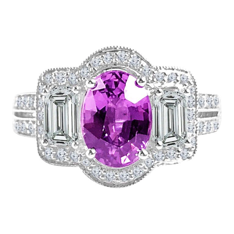 DiamondTown 1.69 Carat Oval Cut Pink Rose Sapphire and Diamond Halo Ring