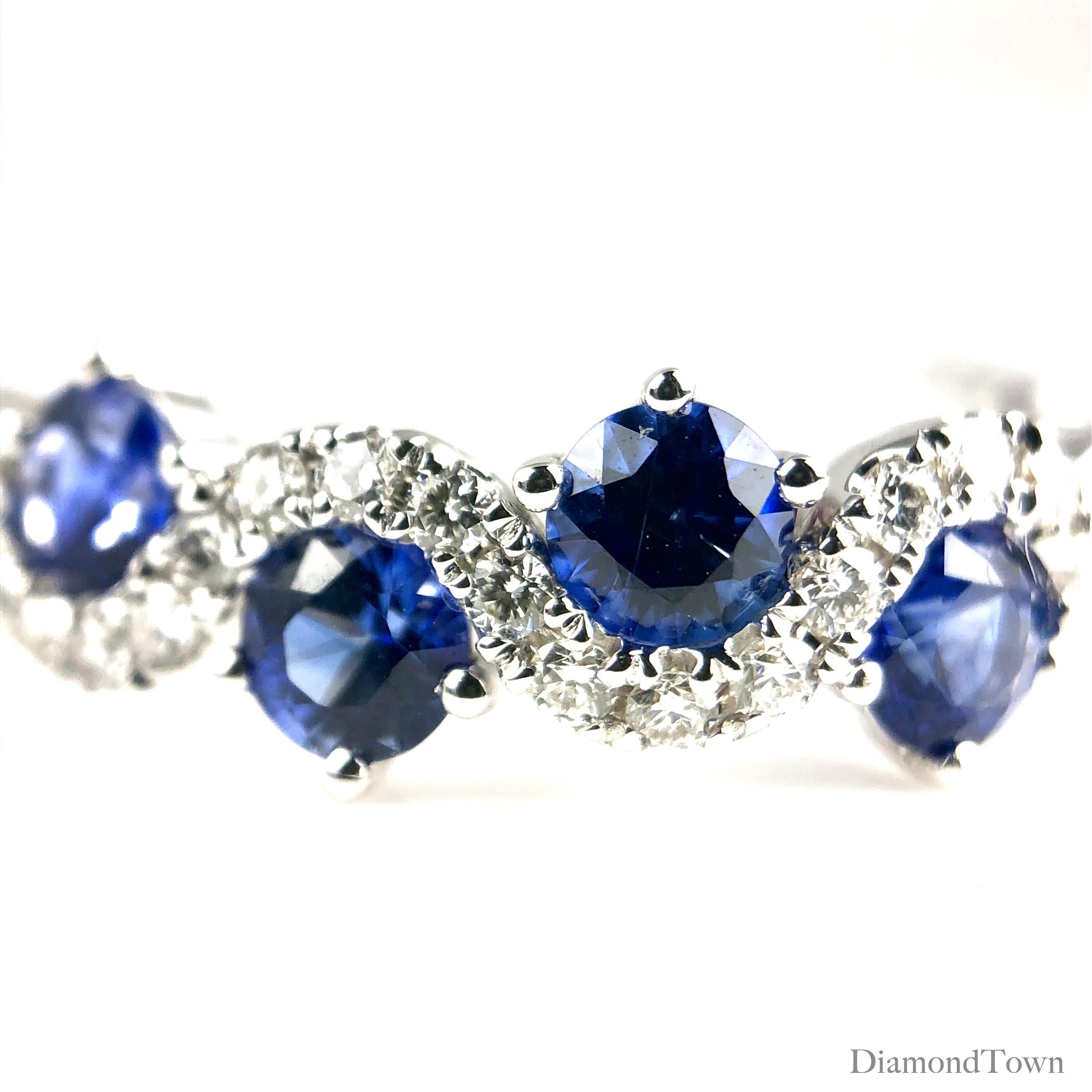 Contemporary DiamondTown 1.65 Carat Vivid Blue Sapphire and Diamond Lever-Back Earrings
