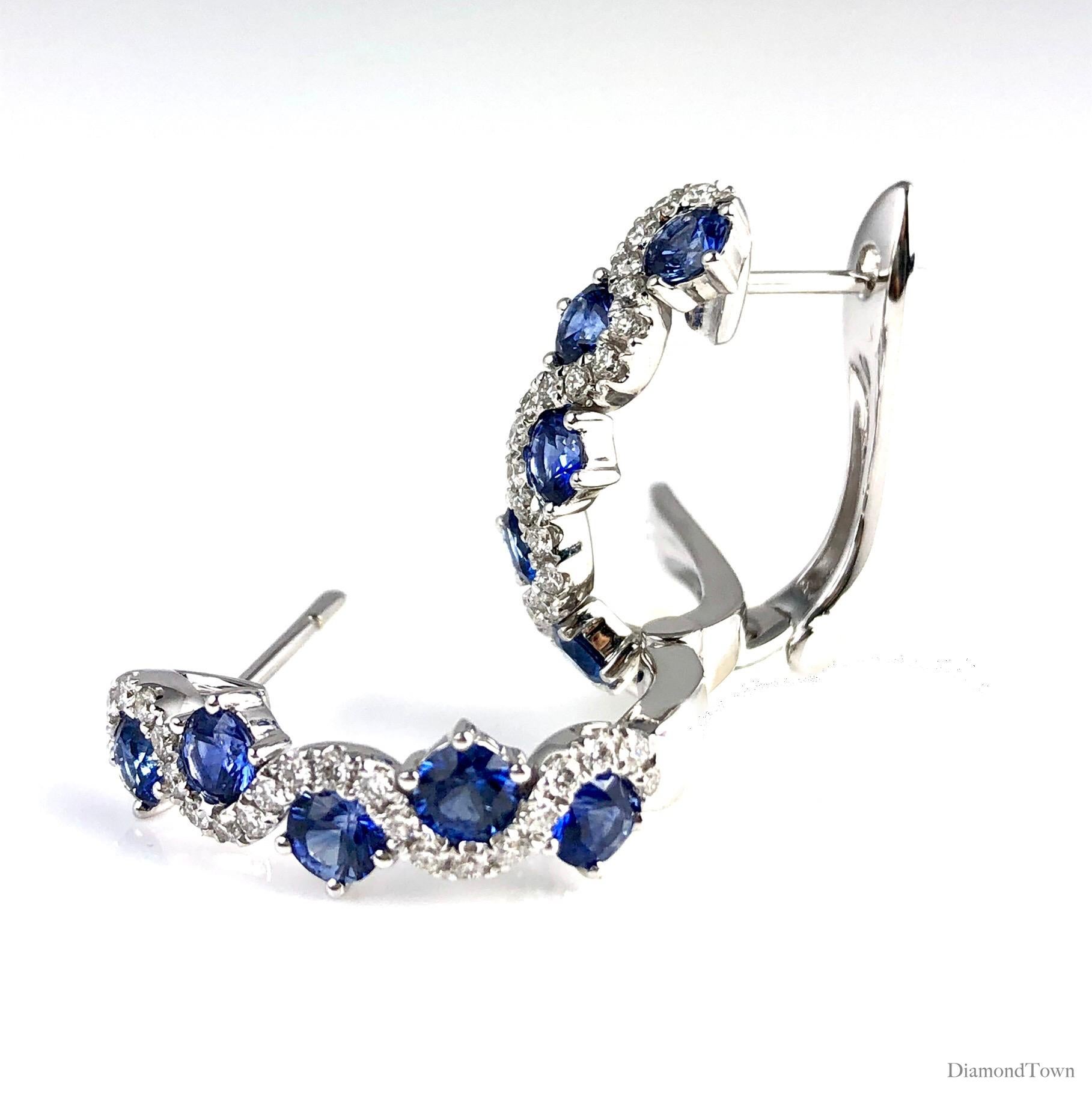 Round Cut DiamondTown 1.65 Carat Vivid Blue Sapphire and Diamond Lever-Back Earrings
