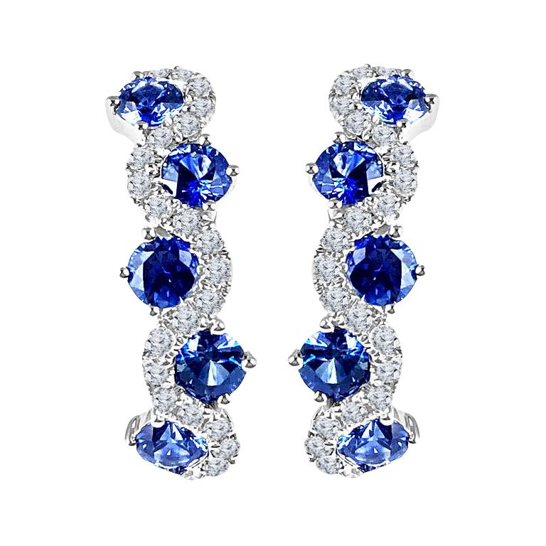 DiamondTown 1.65 Carat Vivid Blue Sapphire and Diamond Lever-Back Earrings