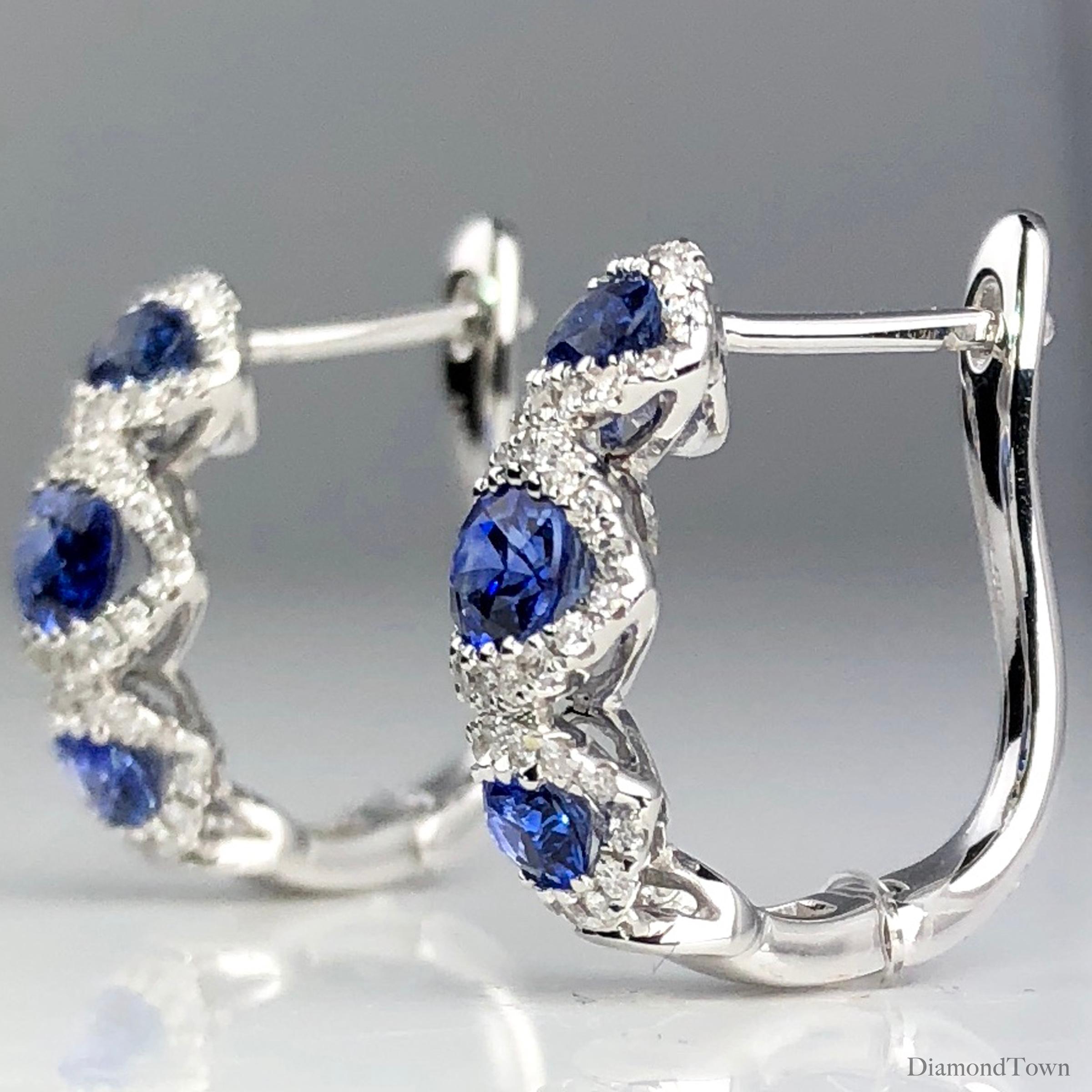 Contemporary DiamondTown 1.70 Carat Vivid Blue Sapphire Lever-Back Stud Earrings