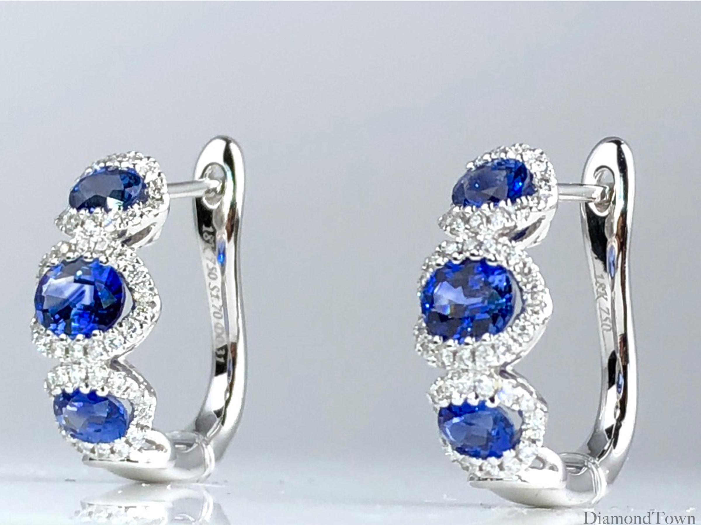 Oval Cut DiamondTown 1.70 Carat Vivid Blue Sapphire Lever-Back Stud Earrings
