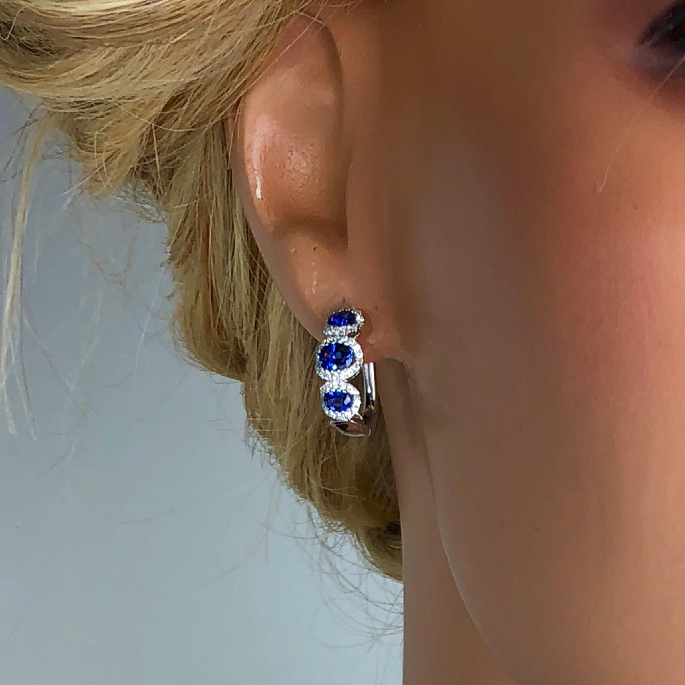 DiamondTown 1.70 Carat Vivid Blue Sapphire Lever-Back Stud Earrings In New Condition In New York, NY
