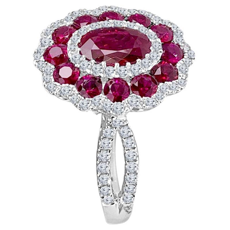 Diamond Town 1.72 Carat Ruby and 0.44 Carat Diamond Cocktail Flower Ring