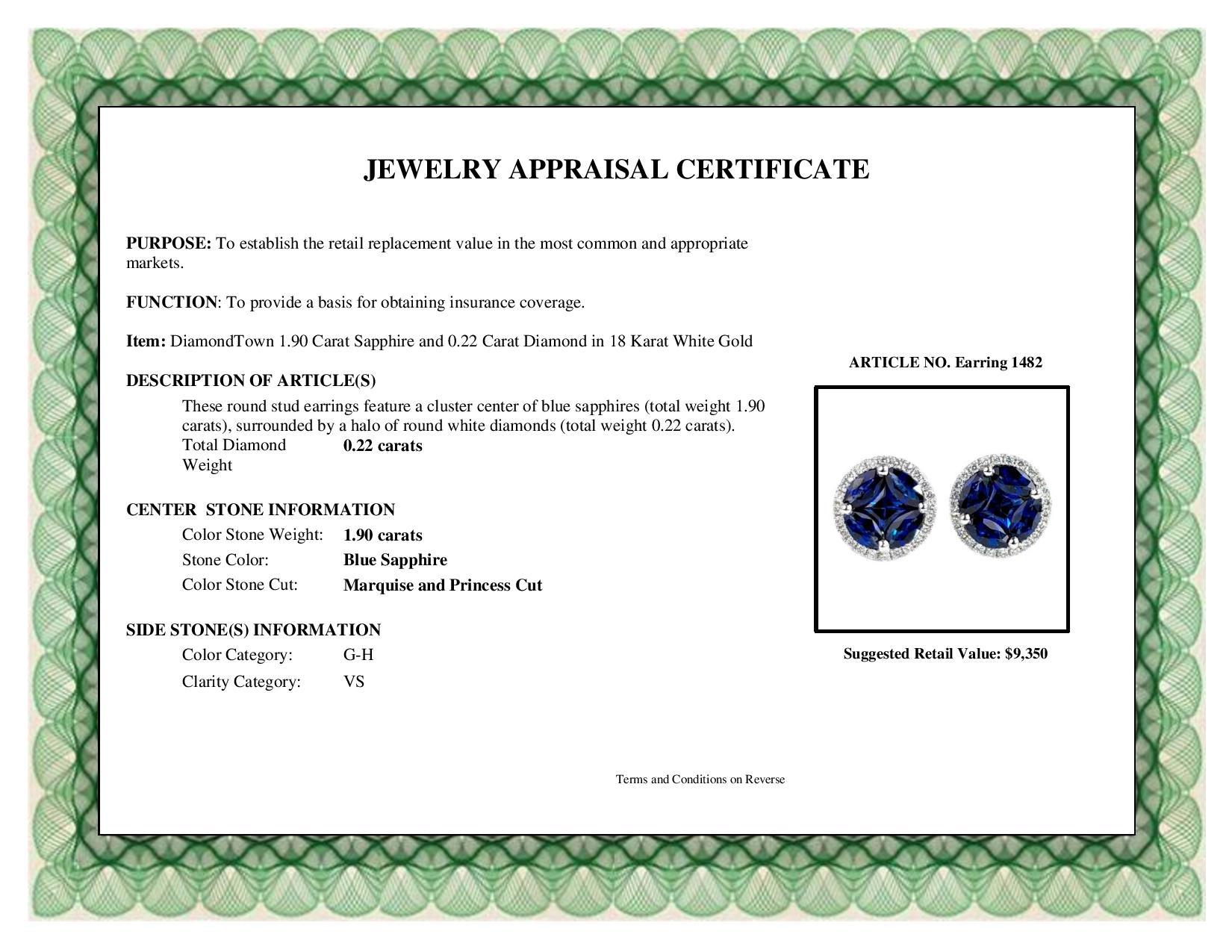 DiamondTown 1.90 Carat Sapphire and 0.22 Carat Diamond in 18 Karat White Gold In New Condition In New York, NY