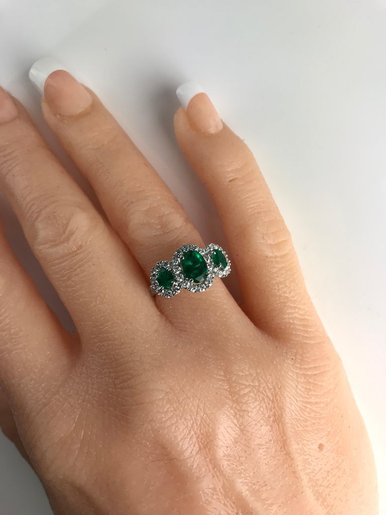 DiamondTown 2.03 Carat Oval Cut Emerald and Diamond Ring in 18k White Gold In New Condition For Sale In New York, NY