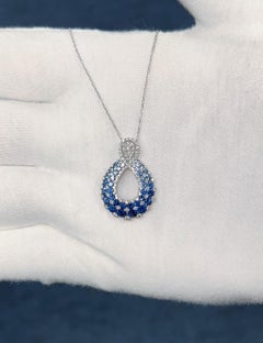 DiamondTown 2.21 Carat Vivid Blue Sapphire and Diamond Peacock Pendant