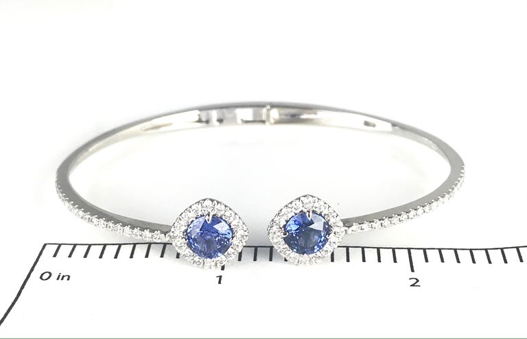 Contemporary DiamondTown 2.23 Carat Sapphire and 0.86 Carat Diamond Bangle in 14k White Gold For Sale