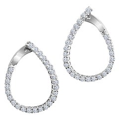 Diamond Town 2.28 Carat Diamond Hoop Swirl Earrings in 14 Karat White Gold