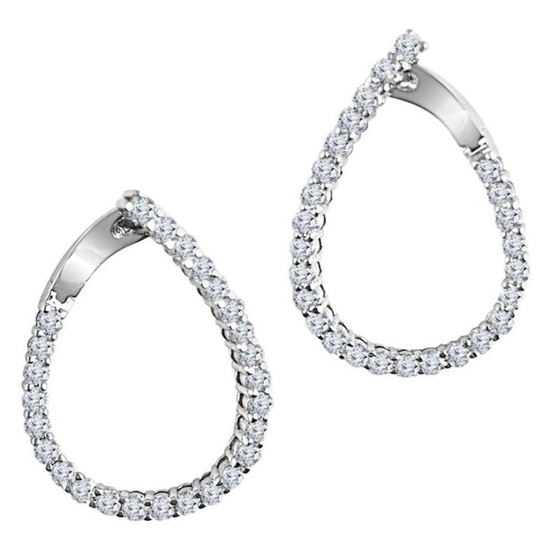Diamond Town 2.28 Carat Diamond Hoop Swirl Earrings in 14 Karat White Gold For Sale