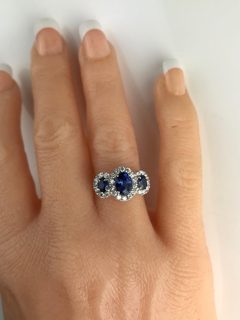 DiamondTown 2.45 Carat Oval Cut Sapphire and 0.91 Ct Diamond Ring in 18k White In New Condition For Sale In New York, NY
