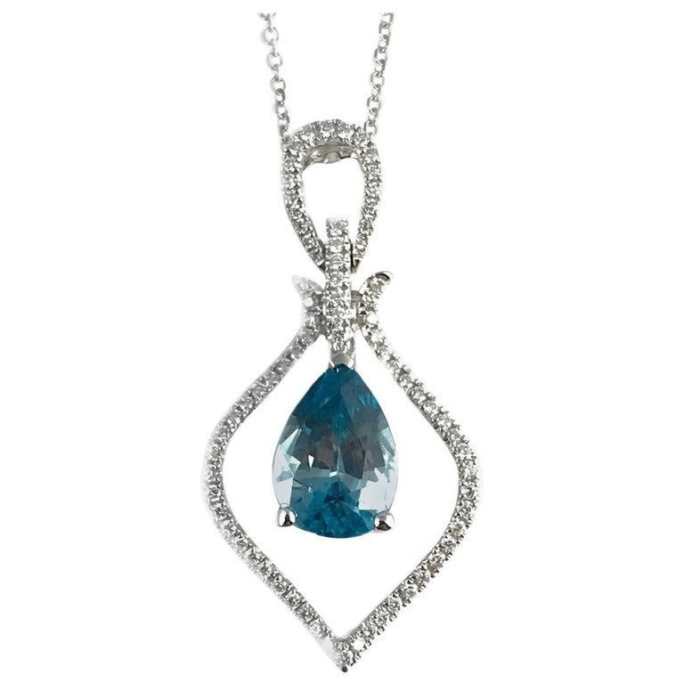 DiamondTown 2.87 Carat Pear Shaped Blue Zircon and Diamond Pendant For Sale