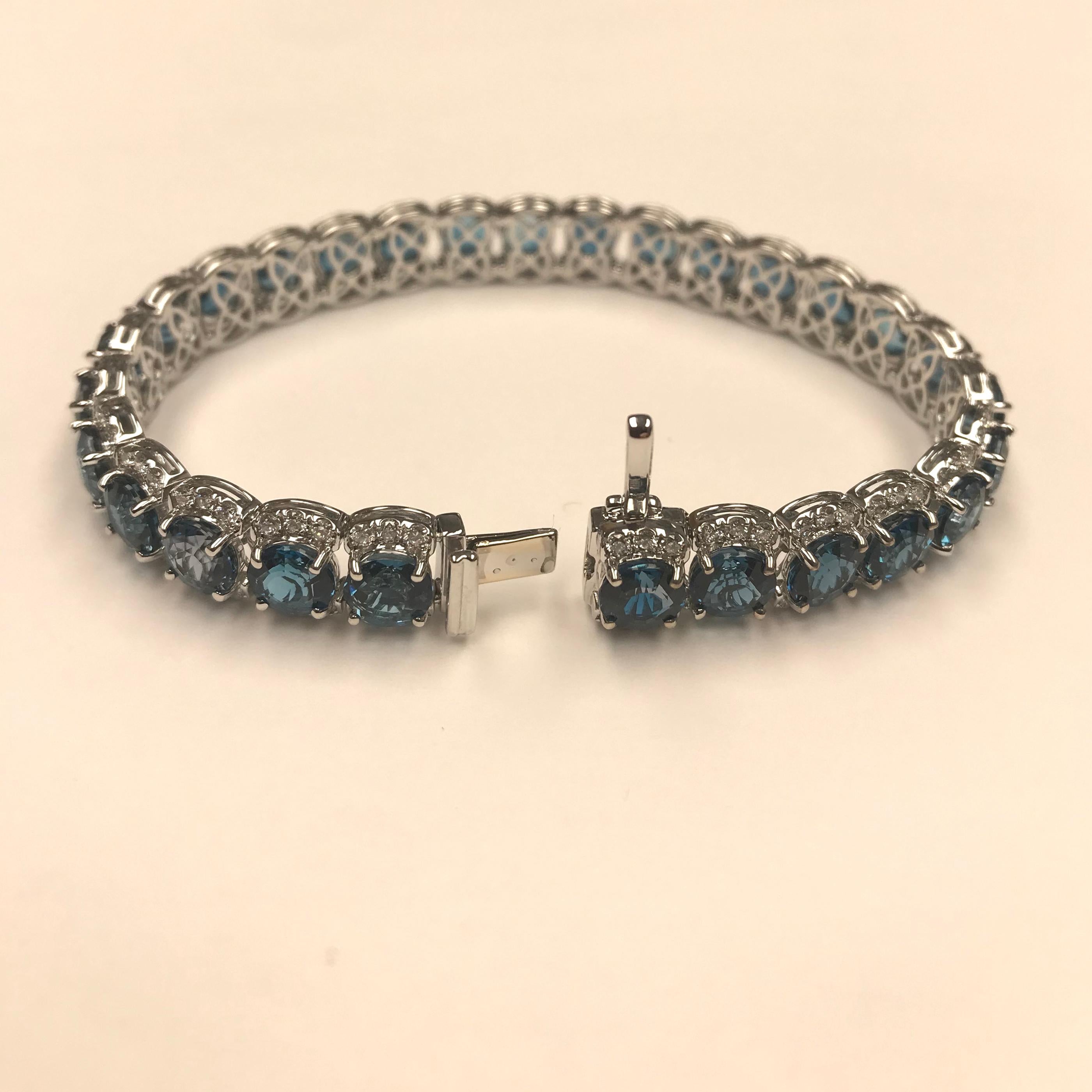 Contemporary DiamondTown 31.33 Carat Step Cut Blue Topaz and 3.1 Carat White Diamond Bracelet