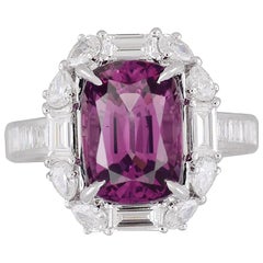 DiamondTown 4.92 Carat Cushion Cut Raspberry Garnet and Diam. Halo Cluster Ring