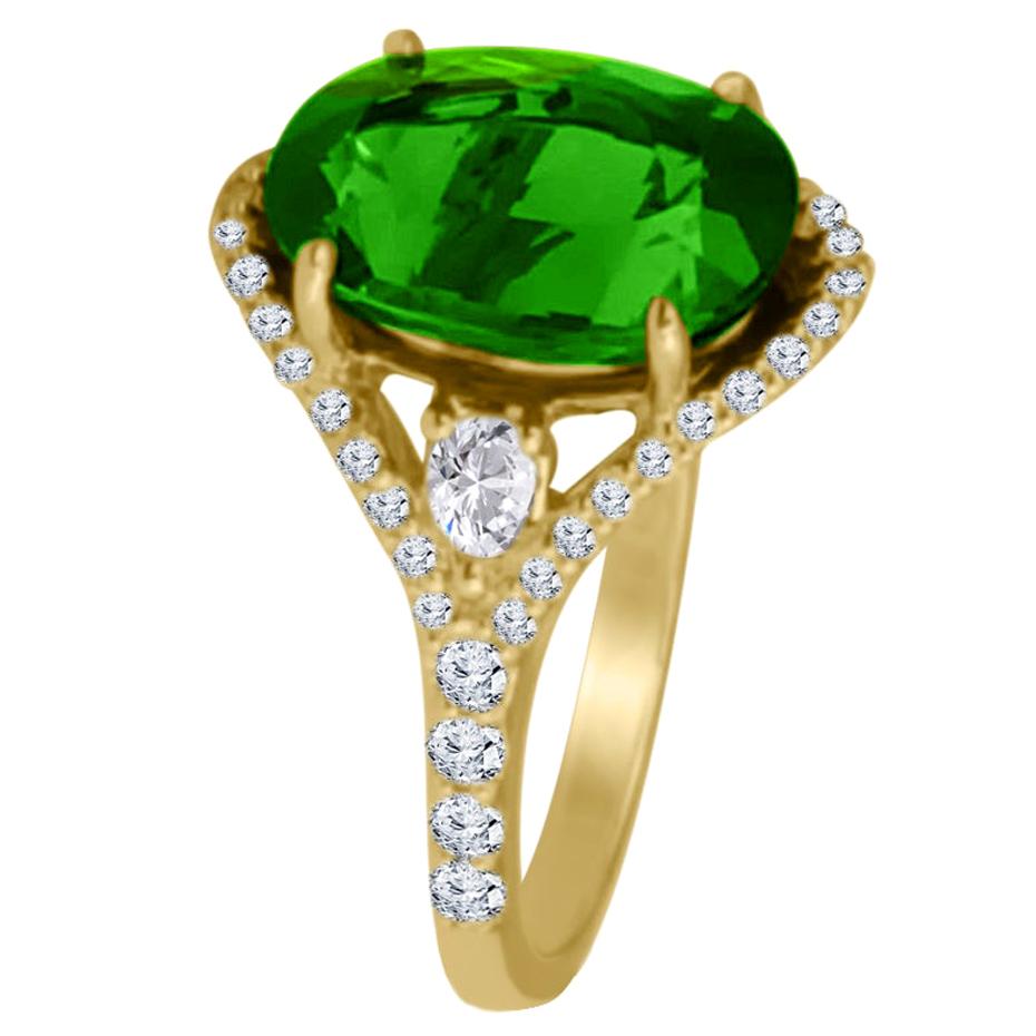 DiamondTown 6.41 Carat Oval Cut Exotic Green Tourmaline and Diamond Ring