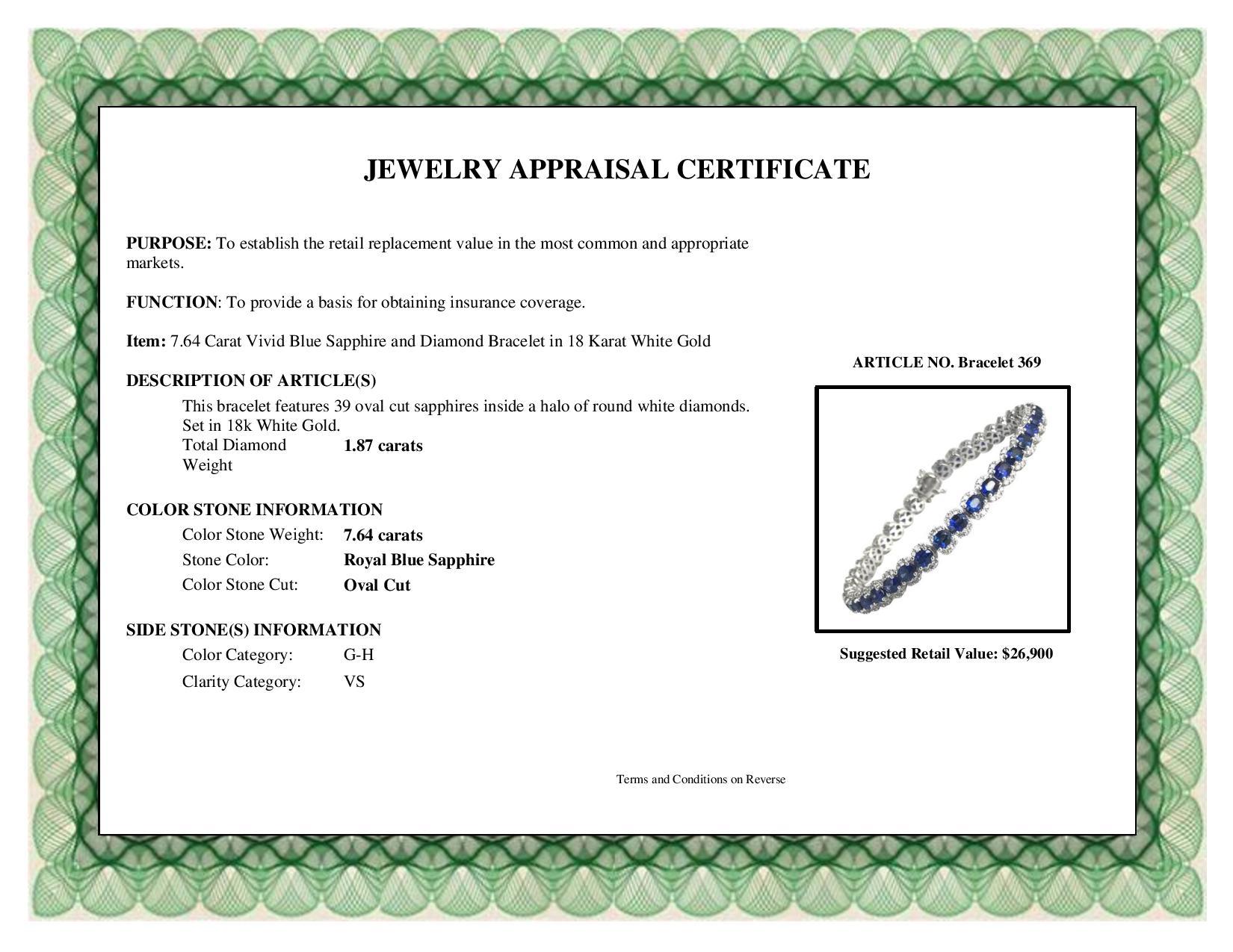 Women's DiamondTown 7.64 Carat Vivid Blue Sapphire and Diamond Bracelet