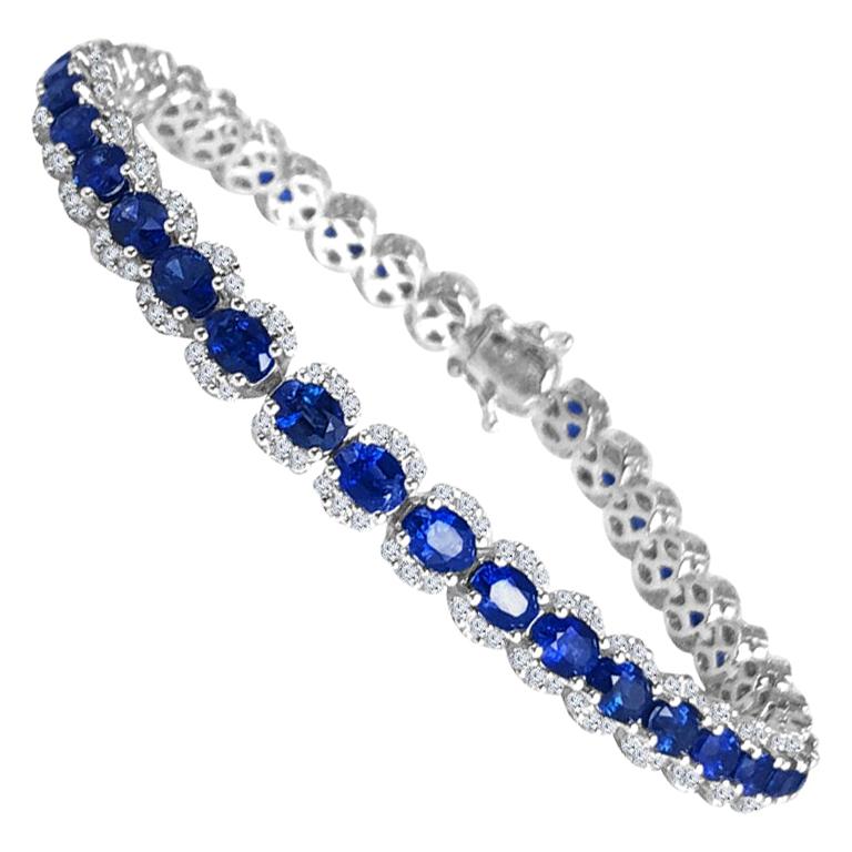 DiamondTown 7.64 Carat Vivid Blue Sapphire and Diamond Bracelet