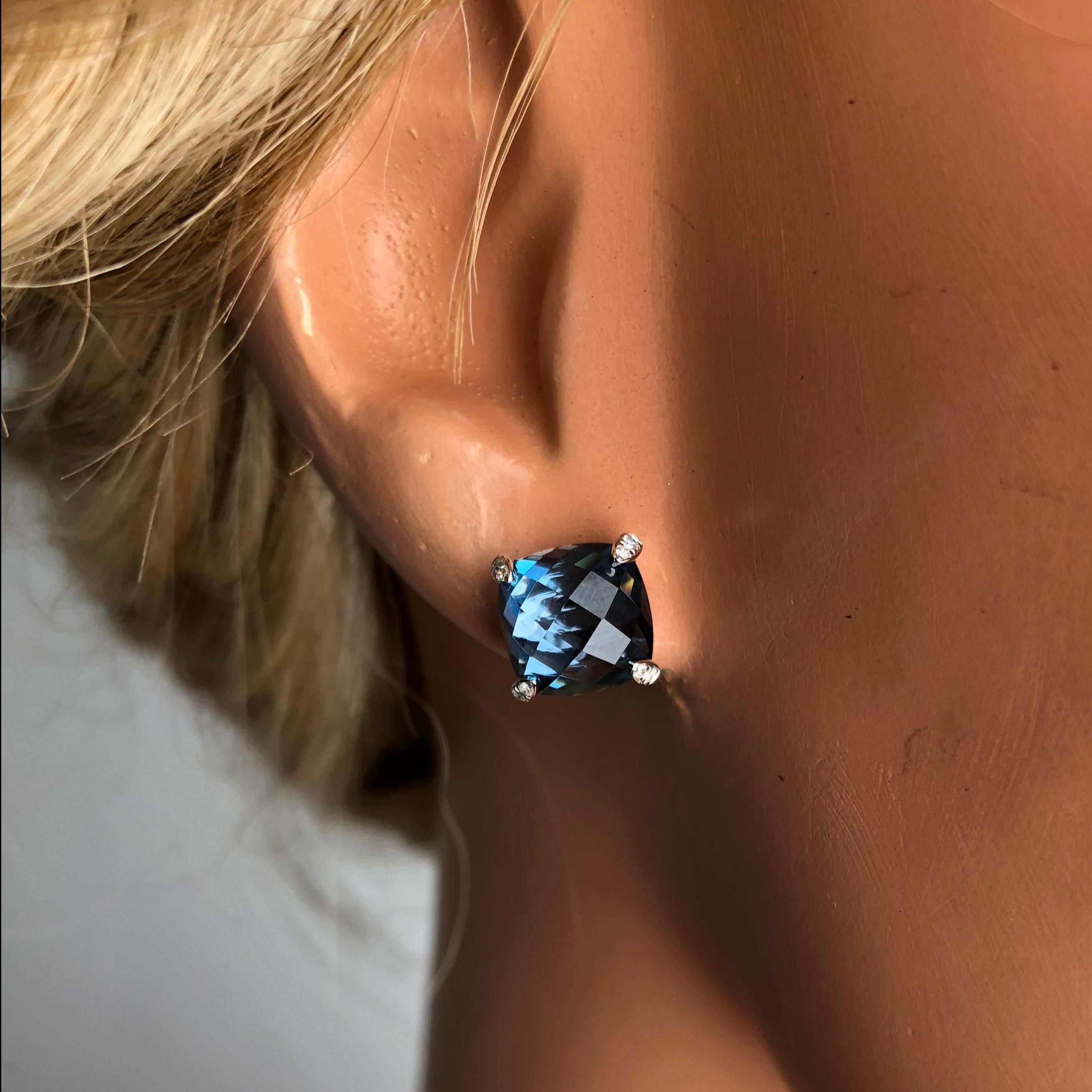 Contemporary DiamondTown 7.92 Carat London Blue Topaz Earrings in 14 Karat White Gold