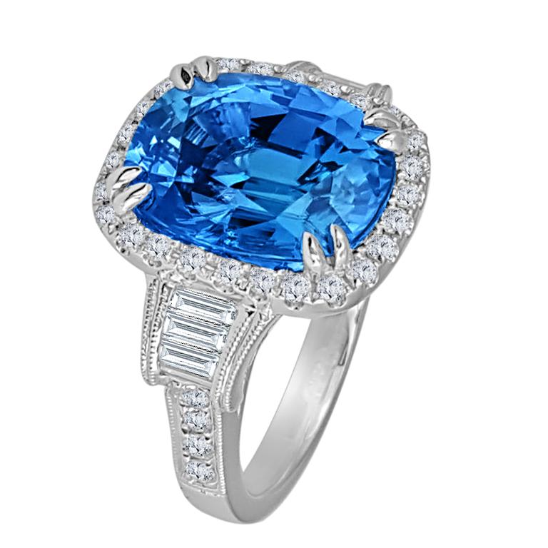 DiamondTown 9.95 Carat Oval Cut Blue Zircon and 0.74 Carat Diamond Ring