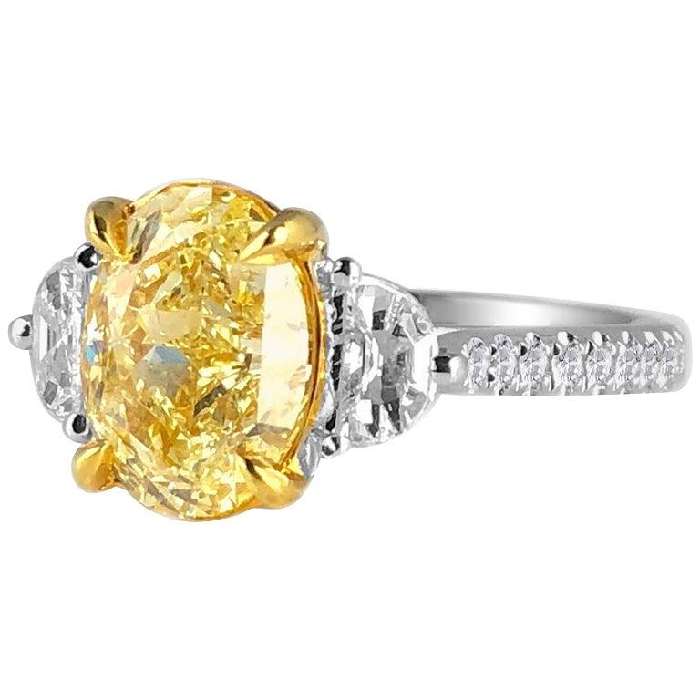 DiamondTown GIA Certified 2.25 Carat Natural Fancy Yellow Diamond Ring