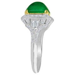 DiamondTown GIA Certified 3.71 Carat Sugarloaf Cabochon Colombian Emerald Ring