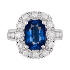 DiamondTown GIA Certified 4.04 Carat Cushion Cut Fine Sapphire Ring