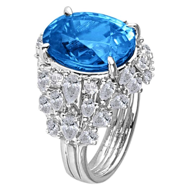 DiamondTown GIA Certified 8.34 Carat Greenish Blue Zircon and Diamond Ring