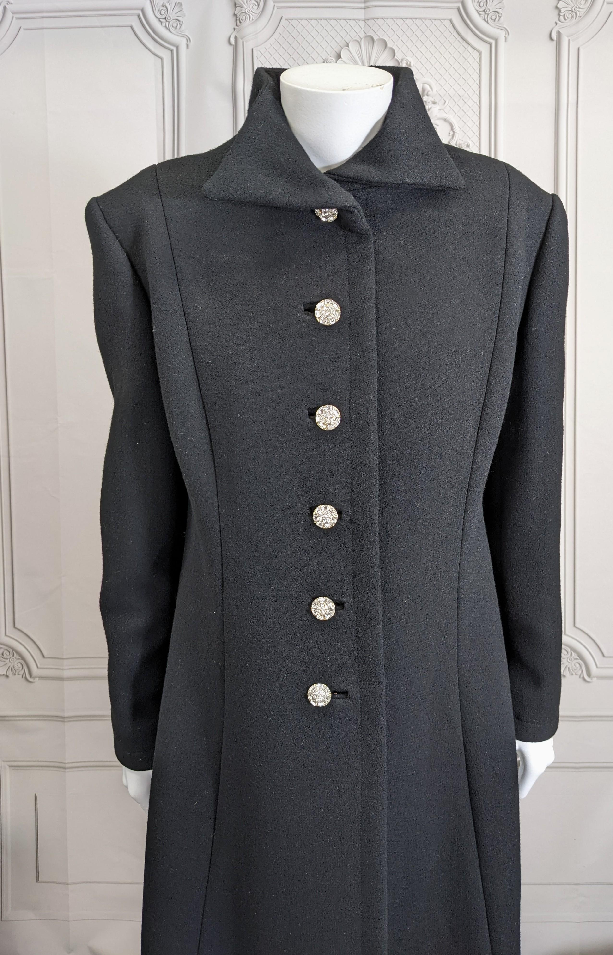 Diamonte Buttoned Black Evening Coat In Good Condition For Sale In New York, NY