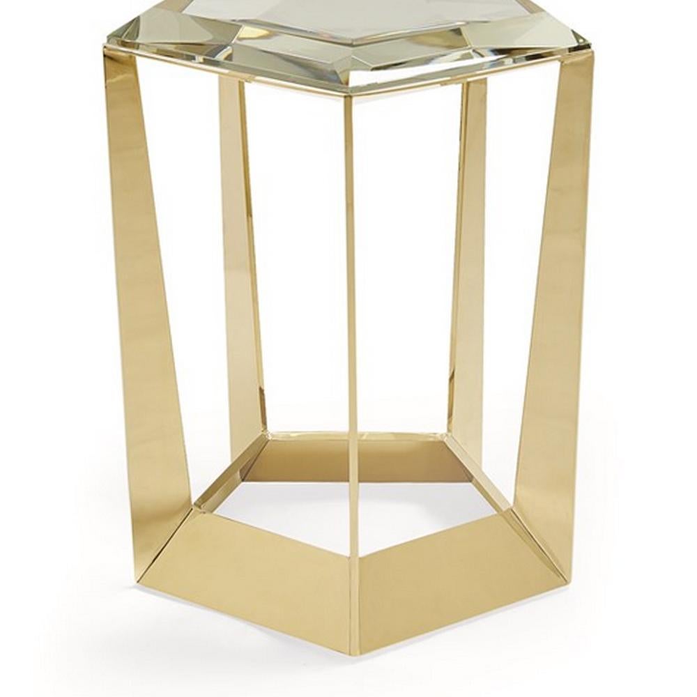 Indonesian Diamony Side Table with Crystal Glass Top For Sale