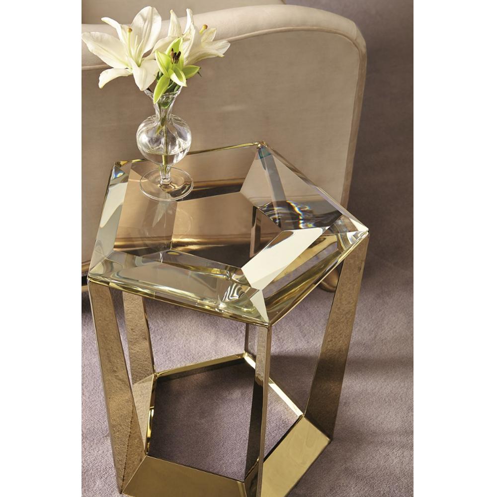 Beveled Diamony Side Table with Crystal Glass Top For Sale