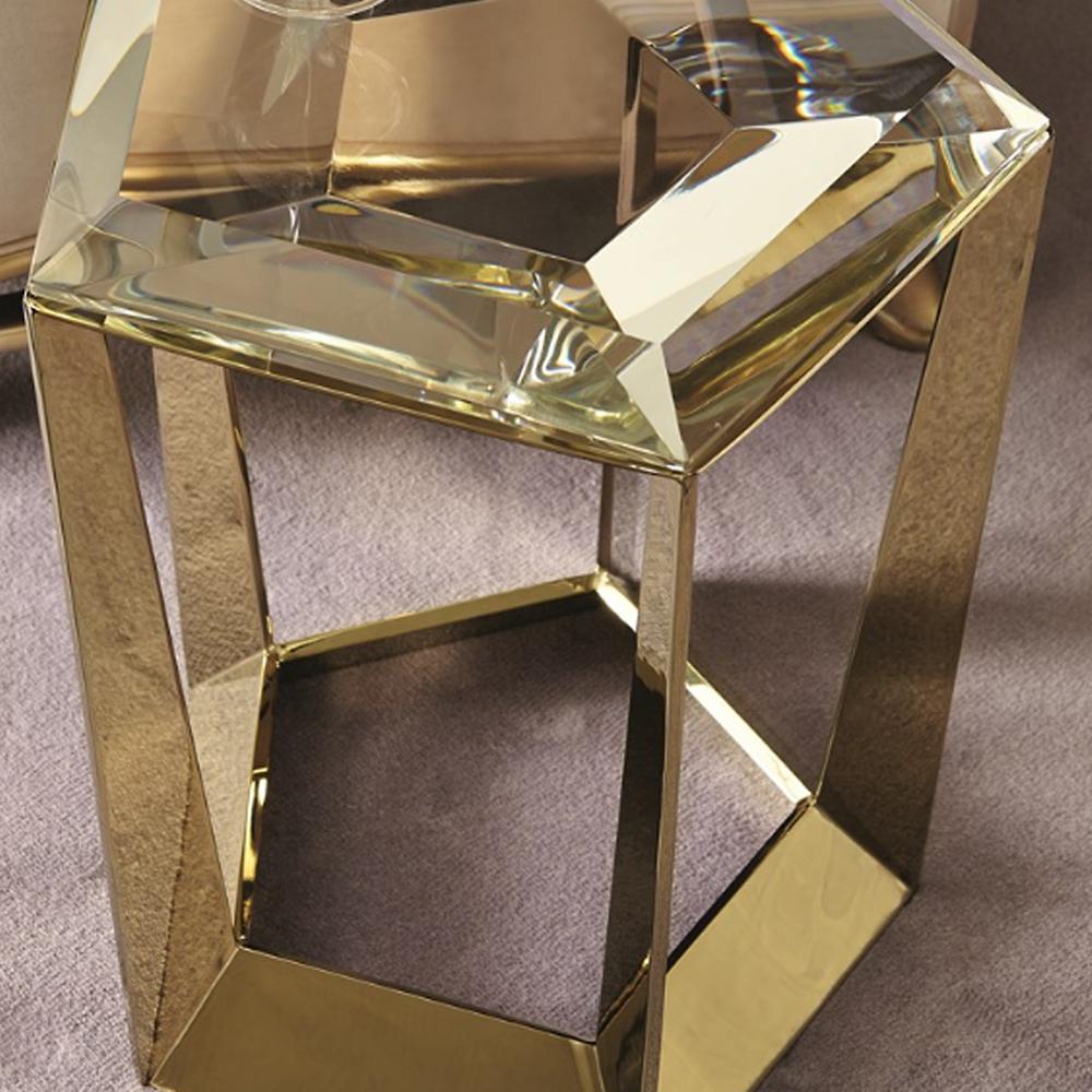 Contemporary Diamony Side Table with Crystal Glass Top For Sale